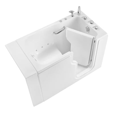 Liquidation : Baignoire à porte Ella Standard hydromassage 30"x52" avec porte et bonde à droite, N° de série S00471 - Ella Standard 30x52 walk-in tub with open inward swing door, hydro jets, grab bar, and chrome faucet fixtures