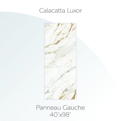Panneau mural gauche de douche Calacatta Luxor 102 x 249 cm avec marbre blanc et veinage or-gris