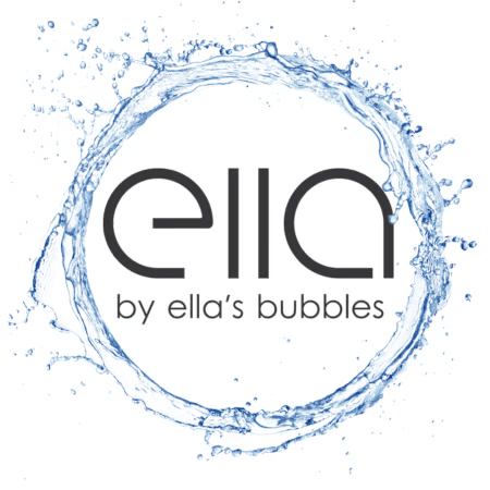 Ella by Ella's Bubbles brand logo with circular water splash design on white background