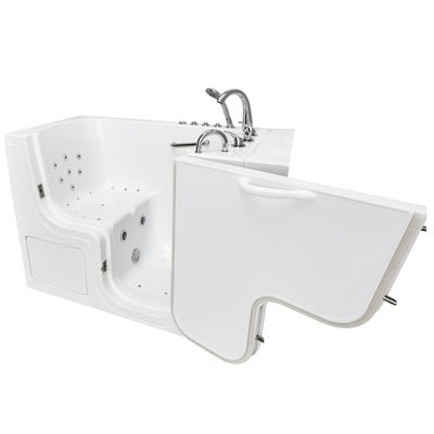 Ella Transfer30 ADA accessible walk-in tub with open outswing door, hydro jets, and chrome faucet set