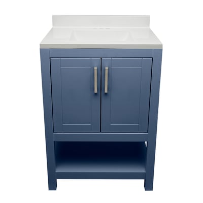 Meuble sous-vasque simple Taos avec plan en marbre reconstitué ou en pierre de quartz -