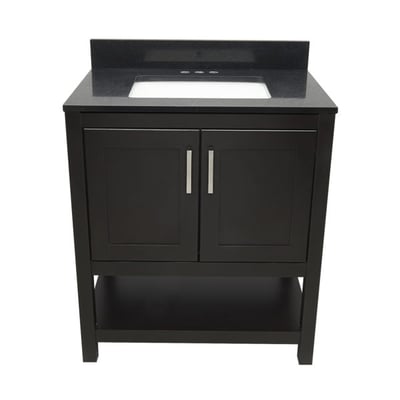 Meuble sous-vasque simple Taos avec plan en marbre reconstitué ou en pierre de quartz -