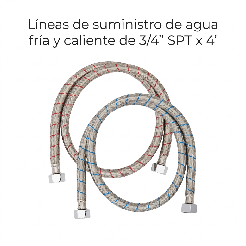 Par de líneas de suministro trenzadas de acero inoxidable de 3/4 de pulgada para agua caliente y fría con racores cromados para una grifería de bañera con puerta Ella