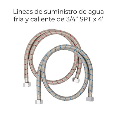 Par de líneas de suministro de agua fría y caliente trenzadas de acero inoxidable SPT de 3/4 de pulgada con accesorios cromados para la instalación de bañeras con puerta