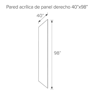 Diagrama de líneas del panel derecho acrílico de pared de ducha de Ella's de 102 cm de ancho por 249 cm de alto