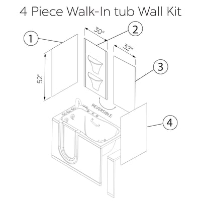 Walk In Tub Wall Surround Kit Solid White Glossy - 2 Shelves -
