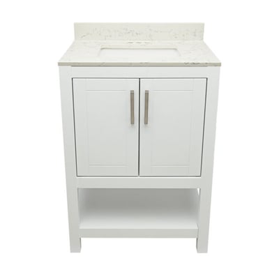 Meuble sous-vasque simple Taos avec plan en marbre reconstitué ou en pierre de quartz -
