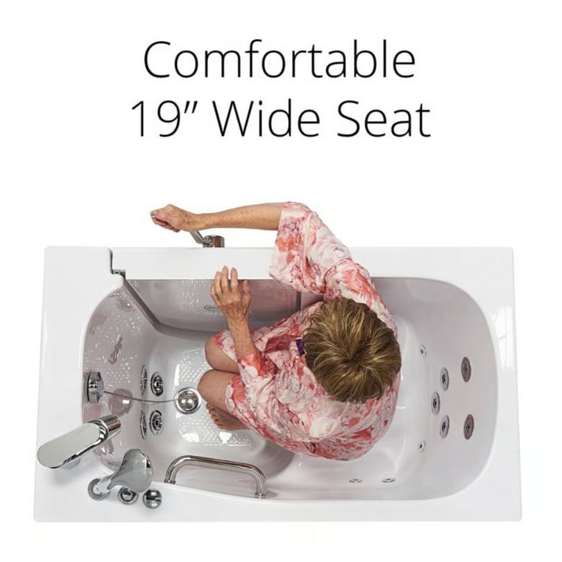 Clearance Mobile Outward Swing Door Walk-In Tub 26″ x 45", RH door and drain, serial #0882309