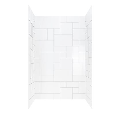 Kit de pared de ducha de acrílico blanco de tres paneles con diseño de azulejo con patrón acolchado para instalación en cabina de ducha accesible