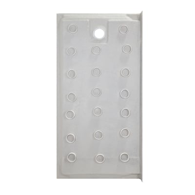 Envers du receveur de douche en acrylique blanc montrant les cercles antidérapants en relief et le trou de vidange pour cabine de douche accessible Ella 60x30 à seuil bas