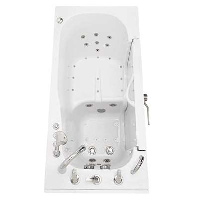 Top-down view of Ella Transfer60 wheelchair accessible walk-in tub with hydro and air jets, grab bars, and outward swing door
