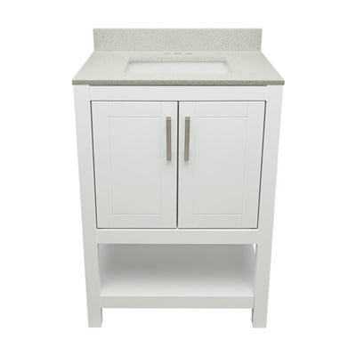 Meuble sous-vasque simple Taos avec plan en marbre reconstitué ou en pierre de quartz -