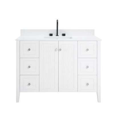 Meuble-lavabo moderne Lille avec plan en quartz blanc massif -