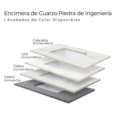 Acabados de color de encimera de cuarzo de piedra artificial para tocador: Encimeras Calacatta White, Lyra White, Galaxy White y Galaxy Grey