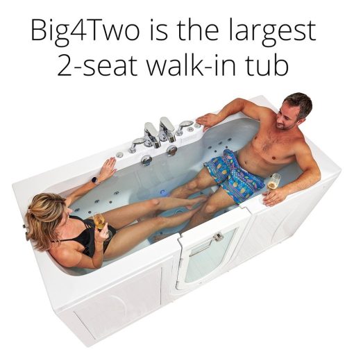 Big4two Two Seat Walk-in Bathtub With Outward Swing Door, Air + Hydro + Independent Foot Massage 36″x80″ (91cm X 203cm)