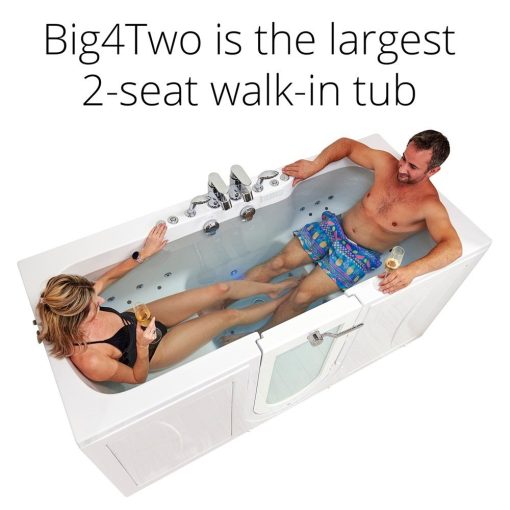 Big4two Two Seat Walk-in Bathtub With Outward Swing Door, Air + Hydro + Independent Foot Massage 36″x80″ (91cm X 203cm)