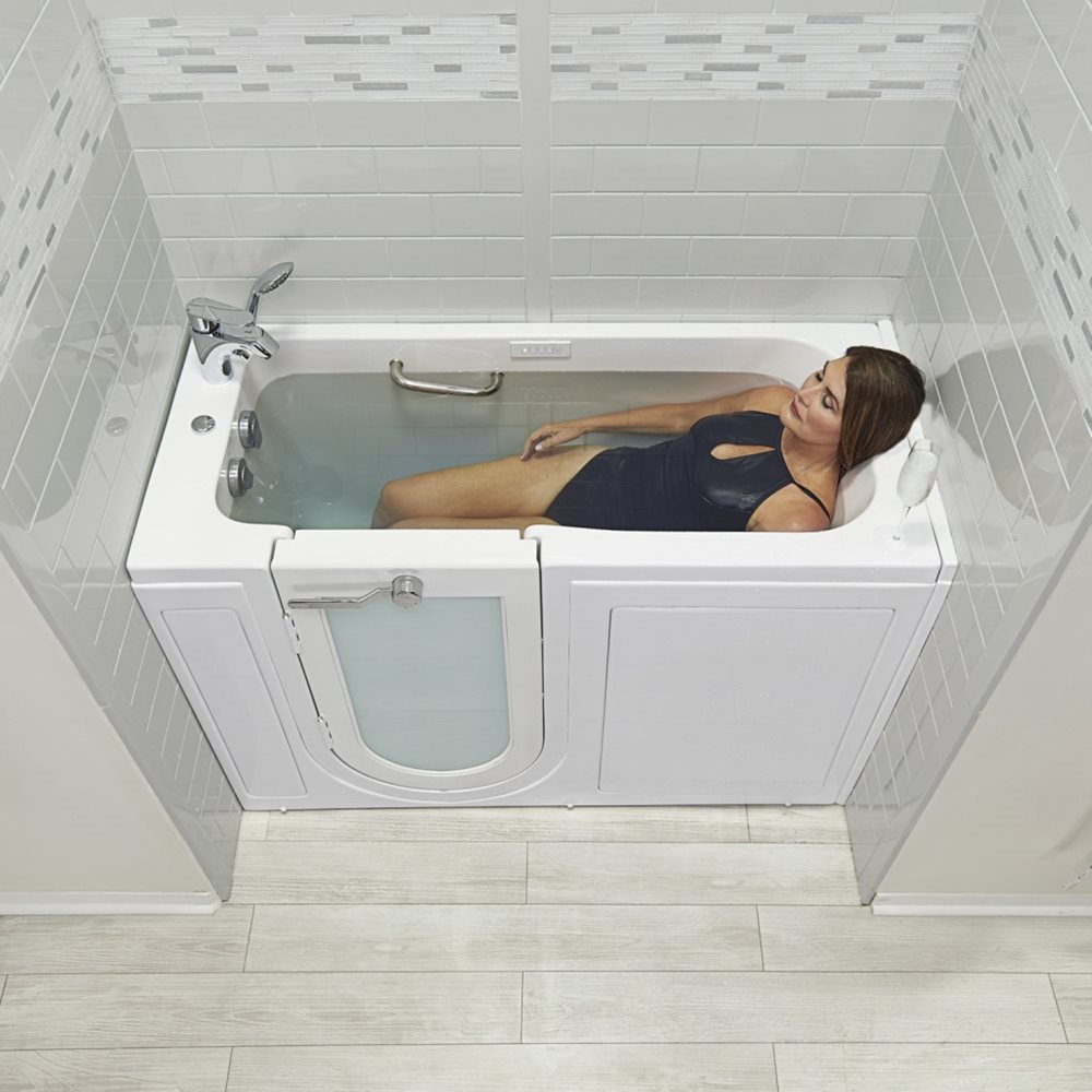 Tumbona con puerta abatible hacia afuera, bañera sin cita previa: 27″ de ancho x 60″ de largo (69 cm x 152 cm)