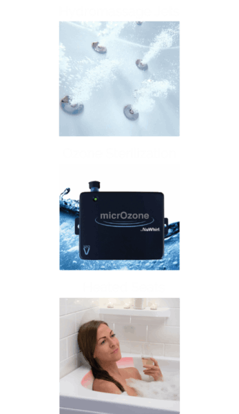 Jets d'hydromassage, stérilisation à l'ozone, baignoire à siège chauffant avec porte et siège