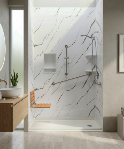 Siège de douche pliant en teck avec design rabattable 20.5"W x 13.4"L