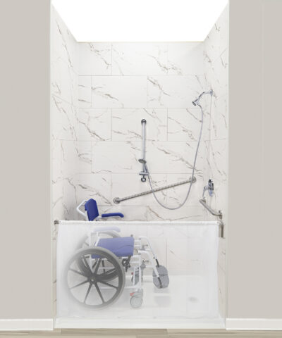 Ella Bubbles custom accessible shower kit with low-threshold barrier-free entry