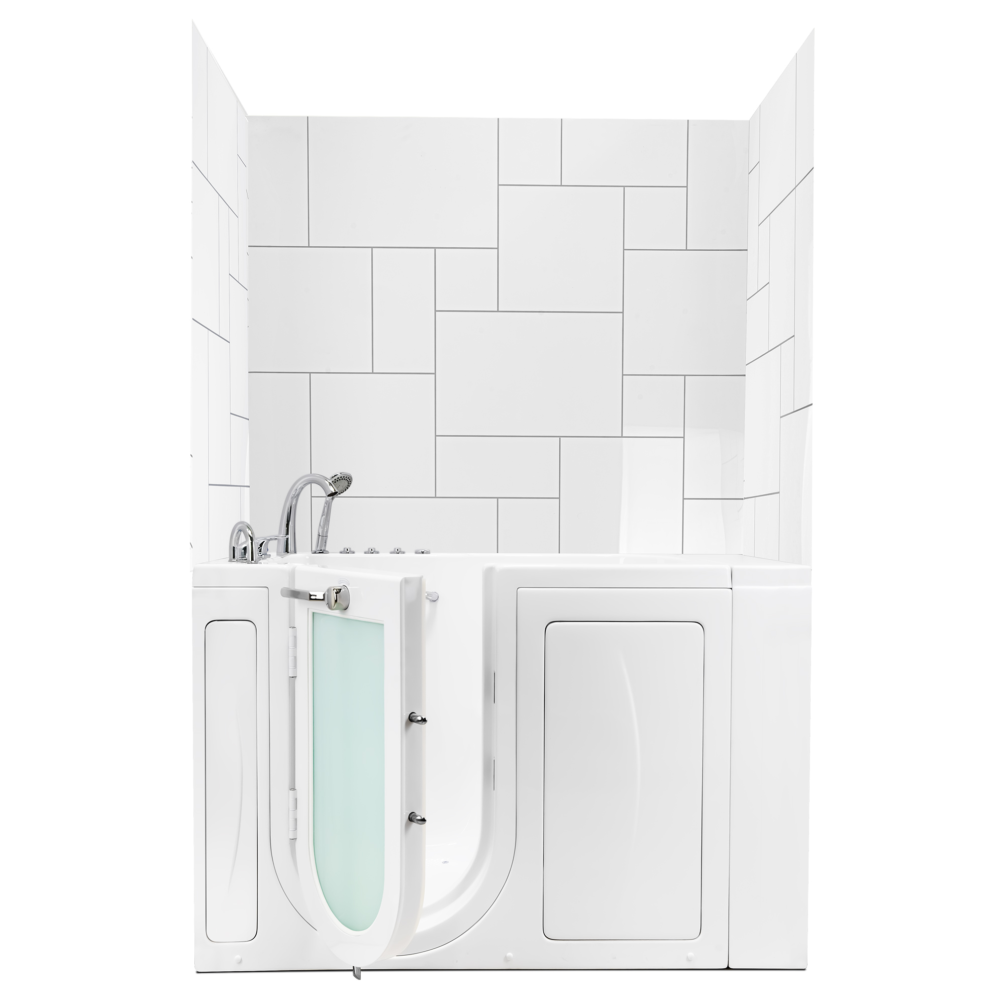 Motif QuadQuilt gravé CNC dans l'acrylique, kit d'habillage mural de baignoire à porte 3 panneaux 40" x 48" x 60" - QuadQuilt A CNC walk in tub wall surround kit - Motif QuadQuilt gravé CNC dans l'acrylique, kit d'habillage mural de baignoire à porte 3 panneaux 40" x 48" x 60"