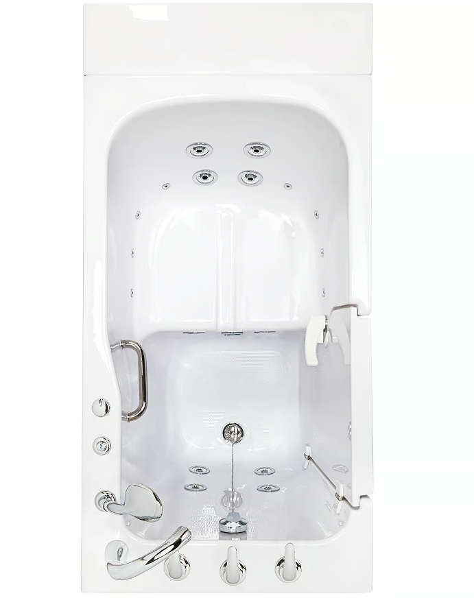 Clearance Ella Standard 30″x52” Acrylic Hydro Therapy Massage Walk-In Bathtub, LH door and drain, SN S-548 - 07a0521a63b78683 ella standard 30x52 walk in tub sn s548 top view 18 hydro jets - Clearance Ella Standard 30″x52” Acrylic Hydro Therapy Massage Walk-In Bathtub, LH door and drain, SN S-548 - Image 4