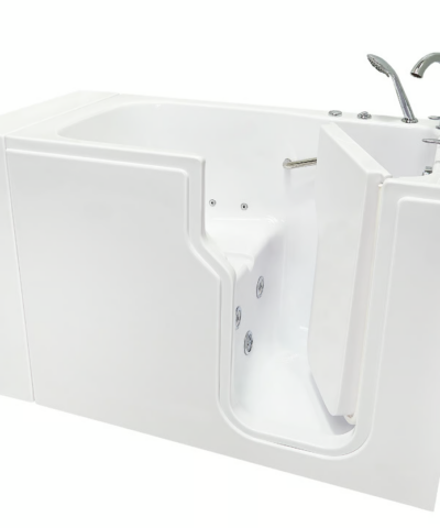 Clearance Ella Standard 30x52 walk in tub with right hand inward door, hydrotherapy jets and chrome roman faucet
