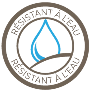 Icône de badge résistant à l’eau avec symbole de goutte d’eau bleue pour les caractéristiques des baignoires à porte Ella’s Bubbles