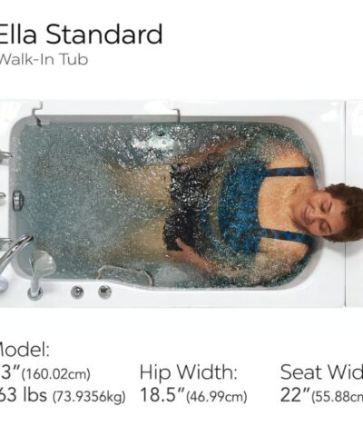 Bather in an Ella Standard walk in tub with 18 hydro massage jets running at full depth