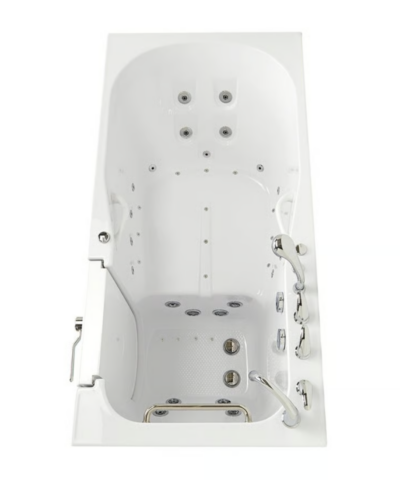 Ella ShaK 36x72 walk in tub seen from above with air and hydro jets across the seat and foot well