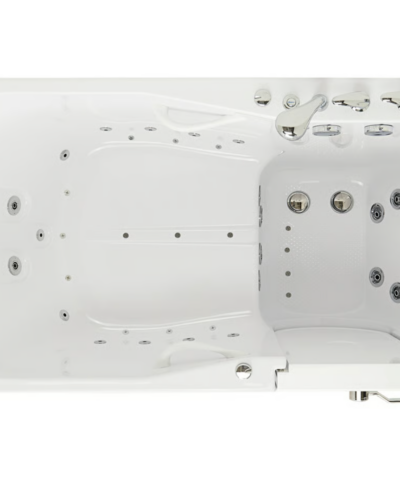 Ella ShaK 36 by 72 clearance walk in tub shown lengthwise with the right hand door and jet layout