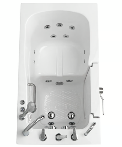 Clearance Capri walk-in bathtub 30x52 LH top view, 20 inch seat and 2 inch dual drain, serial 7562112