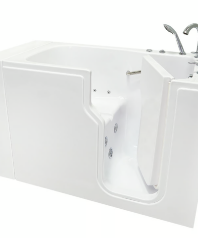 Baignoire à porte hydrothérapie en acrylique Ella Standard 30″ × 52″ en liquidation, porte et drain à droite, n° de série 551 - ella standard 30x52 walk in bathtub rh sn 551 open door - Ella Standard walk-in tub with inward swing door open